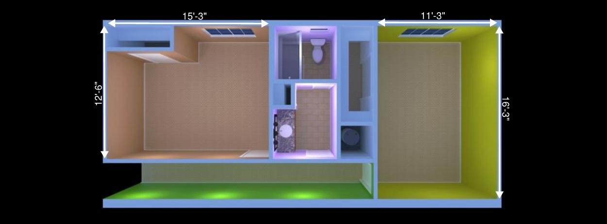 Upper level floor plan with dimensions